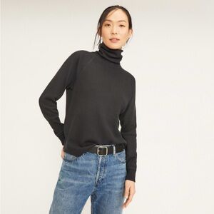 Everlane organic cotton black long sleeve waffle turtleneck shirt size m…